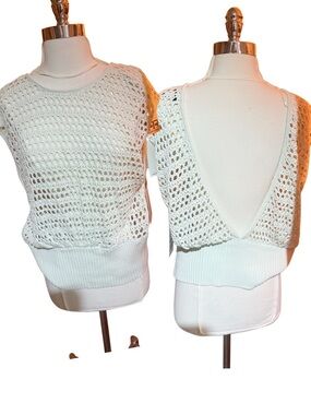 New open-stitch crochet open back sweater top Robert Rodriguez sleeveless sz L